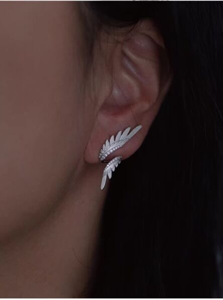 Серьги «Крылья» Серебро 925 родированое, фианиты