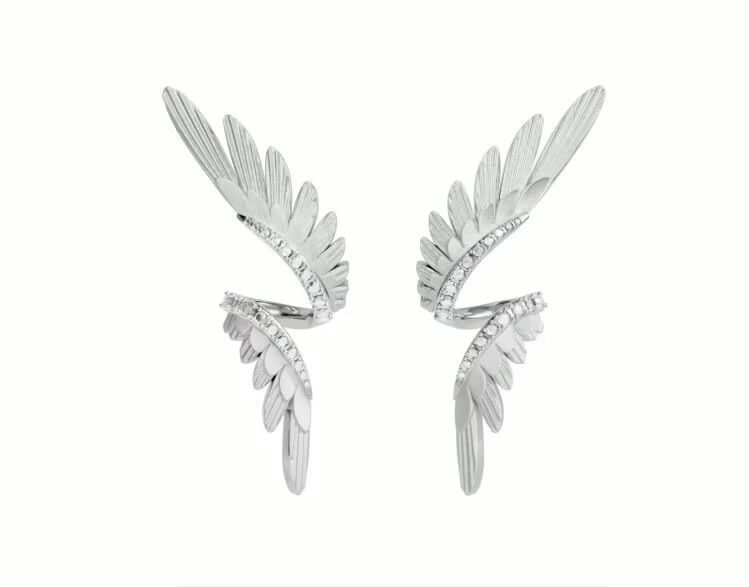 Серьги «Крылья» Серебро 925 родированое, фианиты